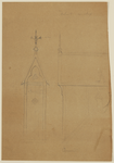 216981 Opstand van de voor- en rechterzijde van het ontwerp voor de nieuwe dakvensters van het koor van de Domkerk te ...